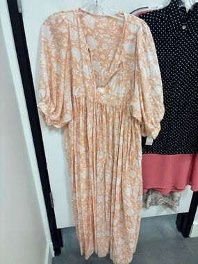 Daughters of India Peach and White Floral Maxi Dress